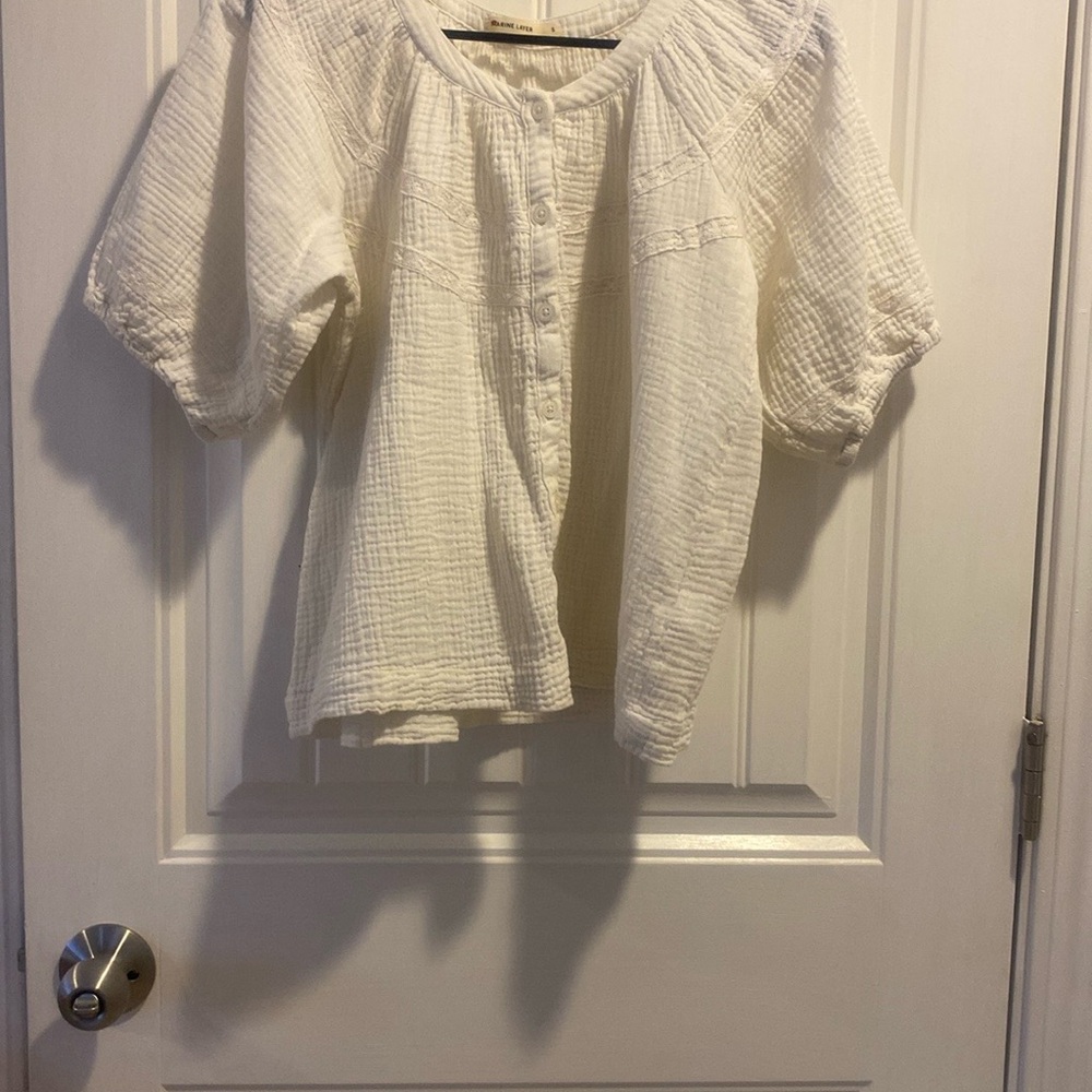 Marine Layer Cream Puff Sleeve Blouse with Bib Collar